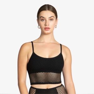 Robin Piccone Pua Lingerie Cami Swim Top Womens Medium Black Scoop Neck Fishnet